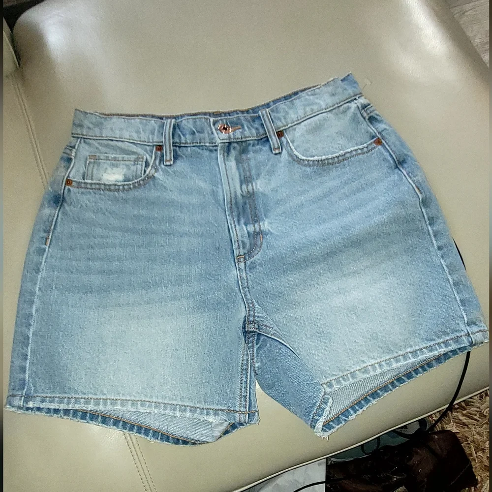 Sneak Peek Blue Jean Shorts with Distressed Raw Hem - Picture 1 of 5